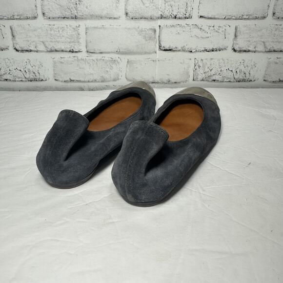 Lanvin Blue Suede And Gray Beige Cap Toe Ballerina Flats Womens Size 8.5 / 40.5 - Picture 6 of 9